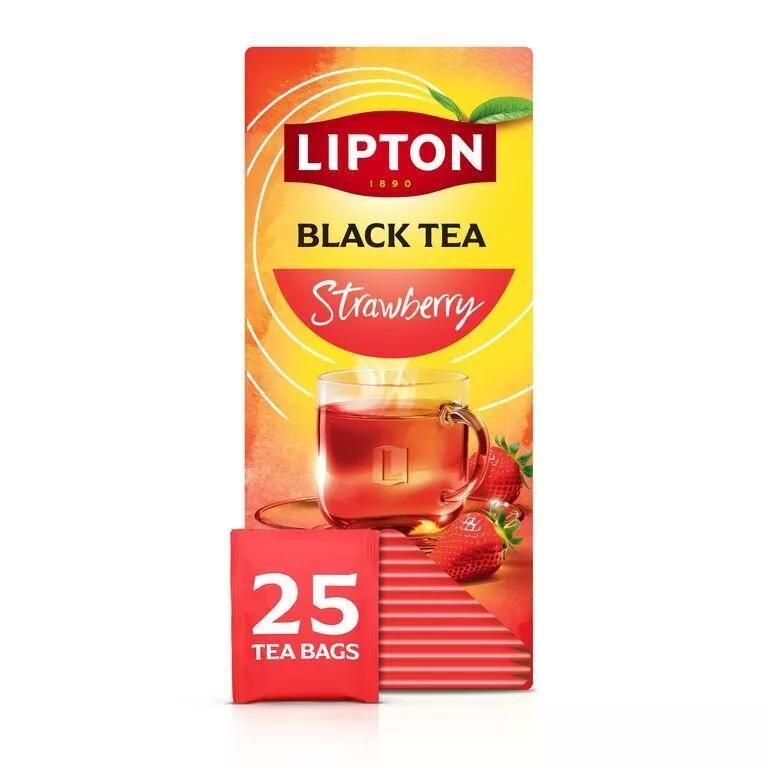 Lipton Zwarte Thee Aardbei Theezakjes 25x1,6gr